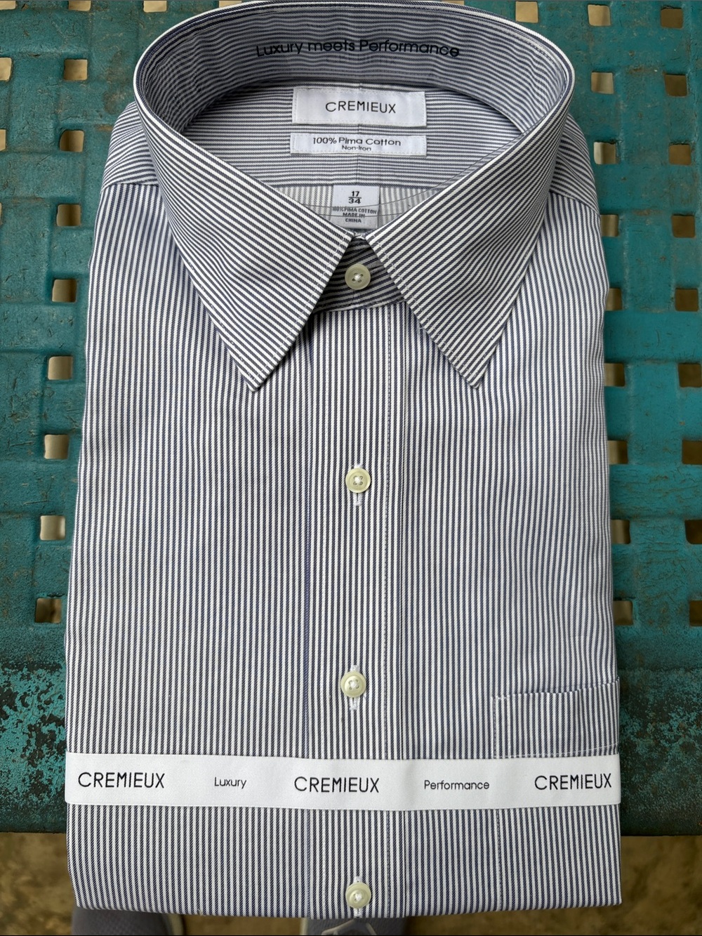 Daniel Cremieux Men's Navy and White Pinstripe Dress Shirt